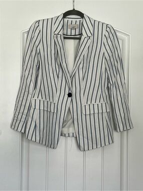 LOFT White Blazer with Blue Pinstripes